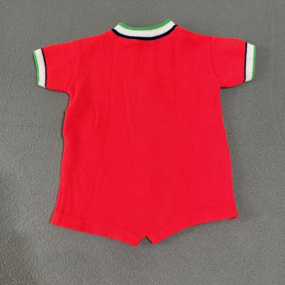 Vtg 70s Handmade One‎ Pc Jumpsuit Soft Spun boy knit 18 month Football Helmet